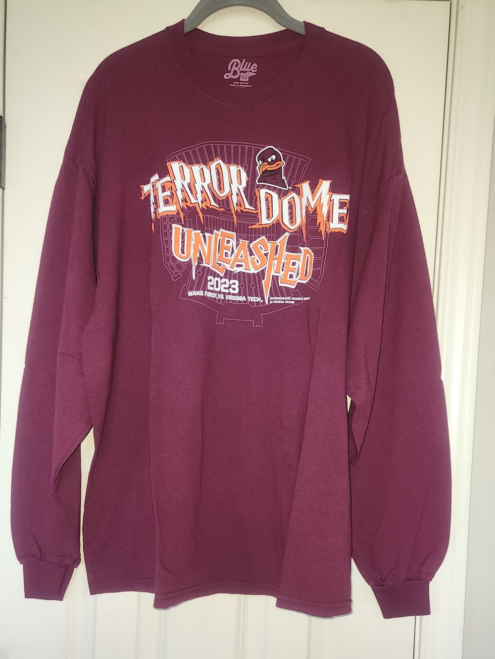 Blue 84 Men’s Maroon Virginia Tech Long Sleeve Tee with Orange & White Graphic